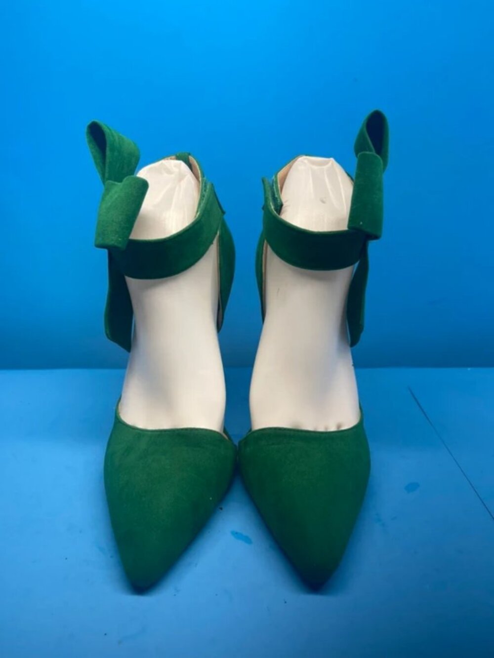 MM July Womens High Heel Hook Loop Ankle Strap Stiletto Bow front Green EUR 39